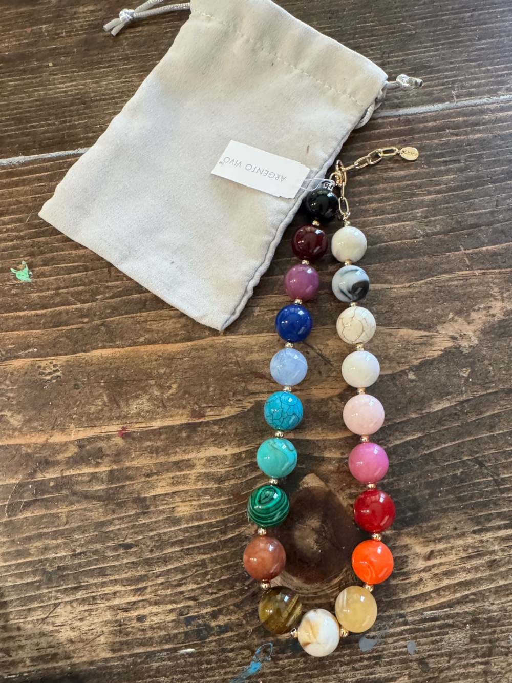 “Bubble” Multi-Color Stone Bead Necklace with Gold Accents-get in on the trend🔥